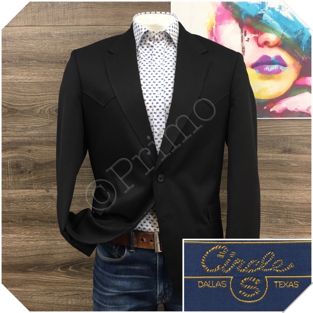CIRCLE S Mens Western Blazer Sport Coat Casual Jacket 44R Classic Black Suit